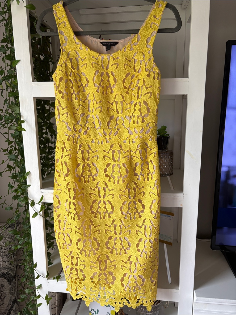 Banana Republic Bright Yellow Floral Lace Sheath Dress